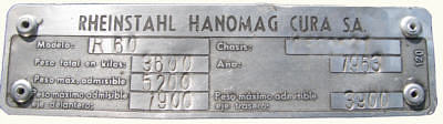 Hanomag Cura R60 Typenschild